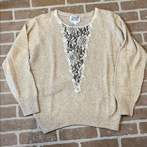 Vintage 80s Lacy Afternoon Shell Kepler Sweater Lace embellishment